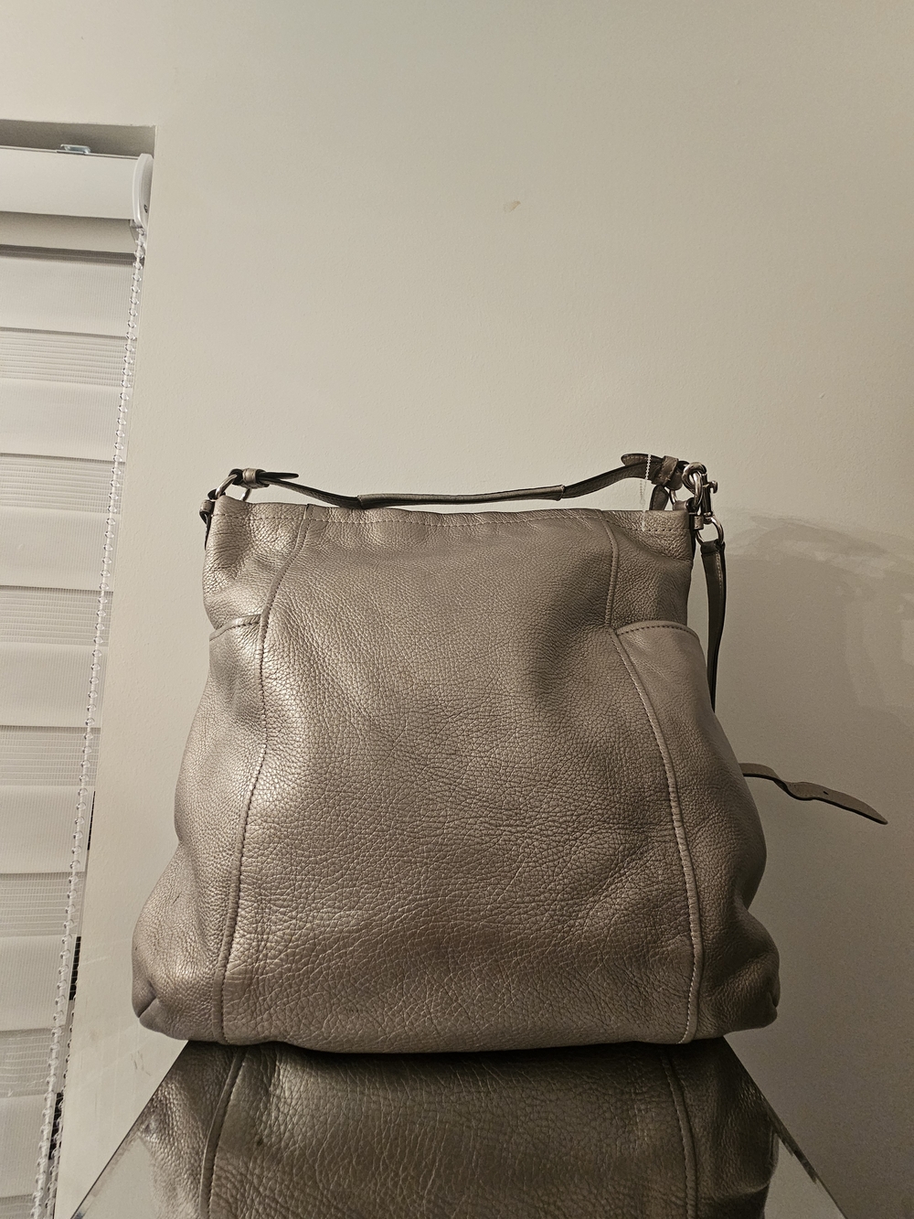 Coach Metallic Taupe Leather Shoulder Bag - Picture 2 of 5